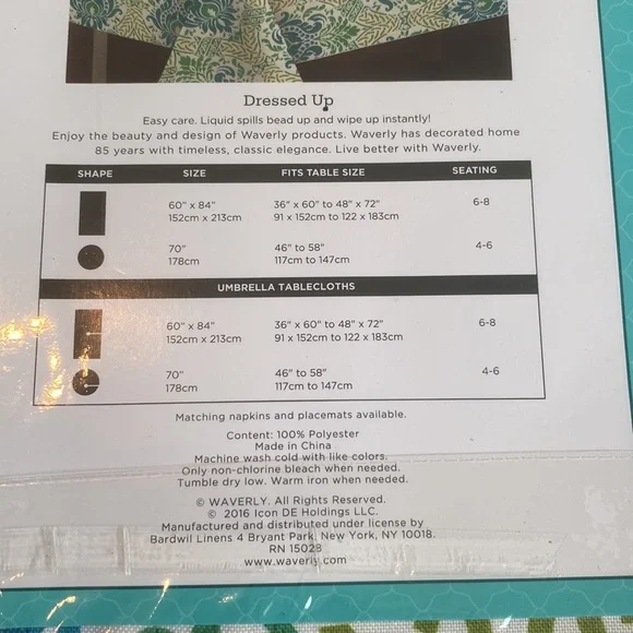 NWOT Waverly Indoor/Outdoor Water Repellent Tablecloth - Picture 5 of 6